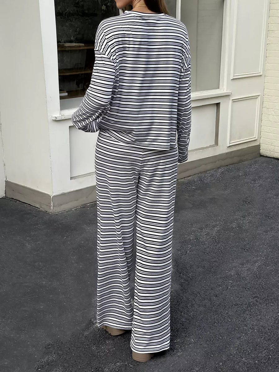 pajama set in Gray with striped and drawstring waist