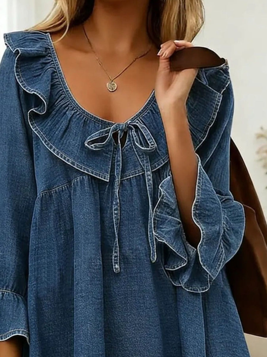 Black A-line blouse with v-neck