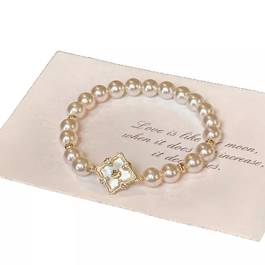 18k Gold-plated Pearl Bracelet in ivory with pearls