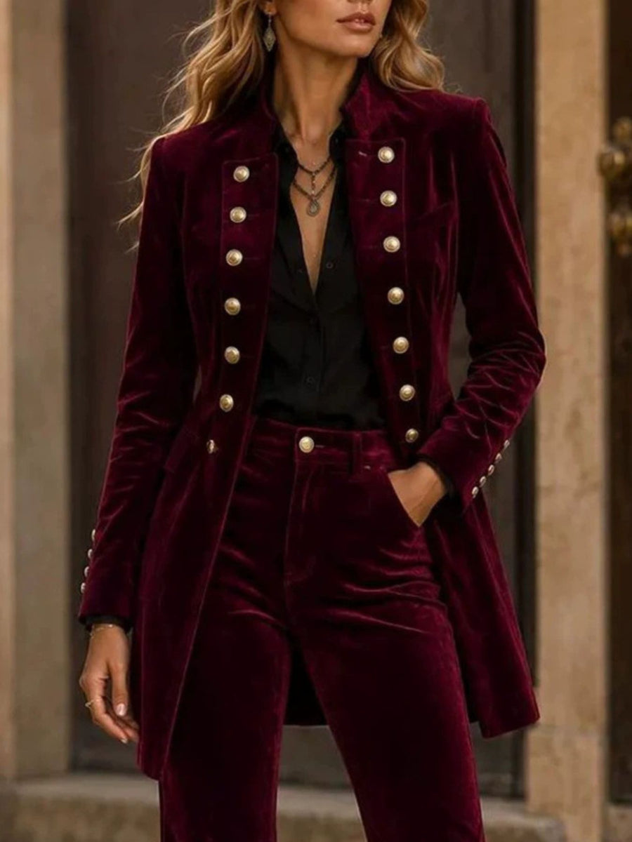 glam suit set in Wine Red with collared