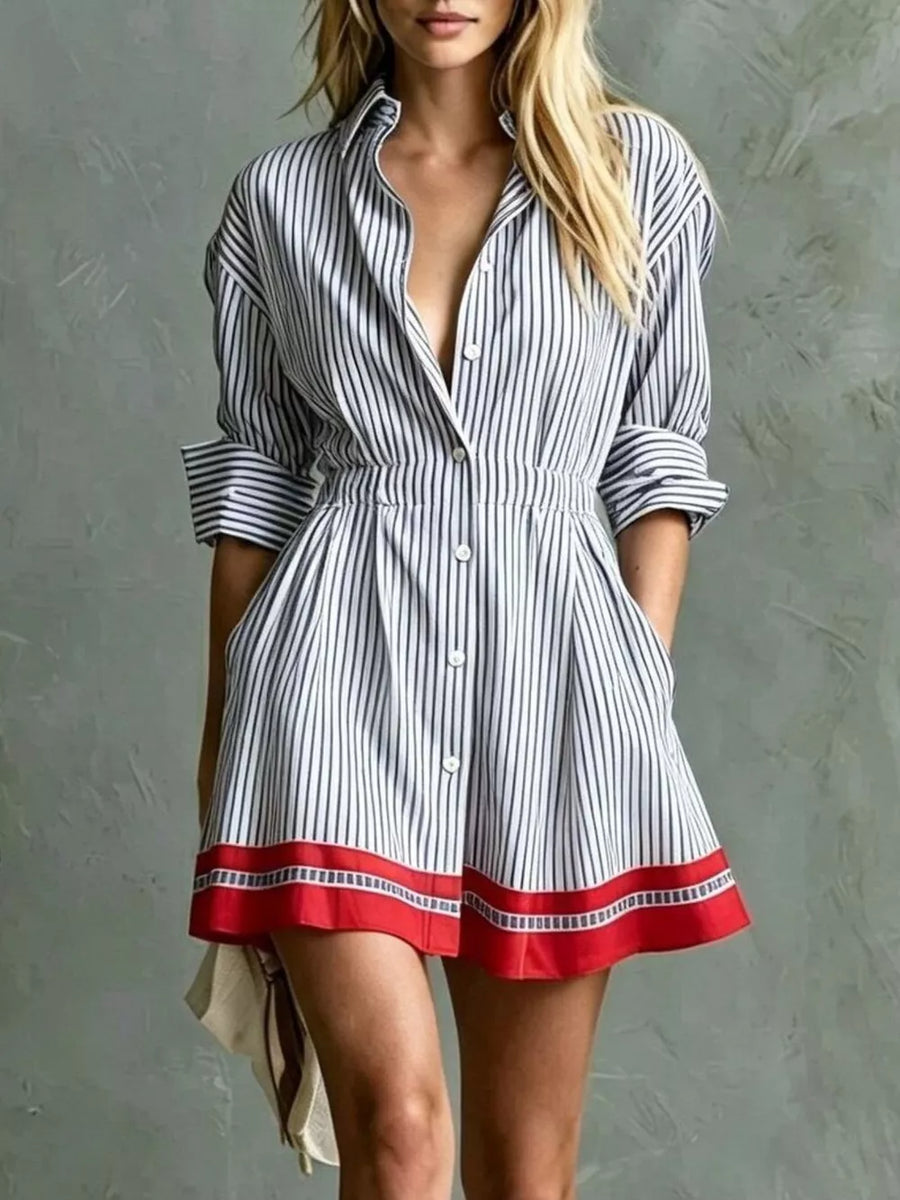 shirt dress featuring striped in Blue with 100% polyester Care instructions: Machine wash cold texture