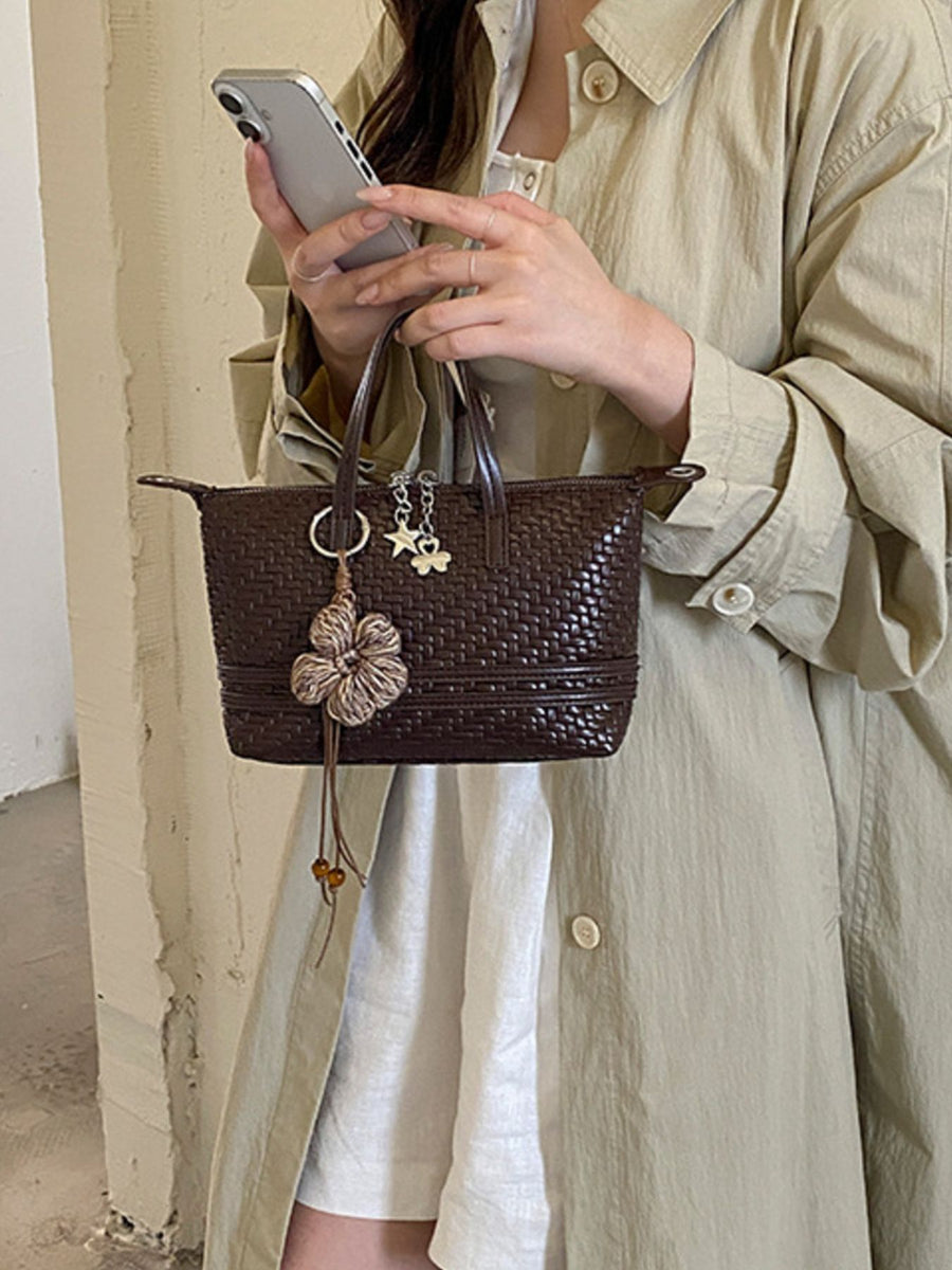 Small Woven Texture Crossbody Bag in black with woven texture