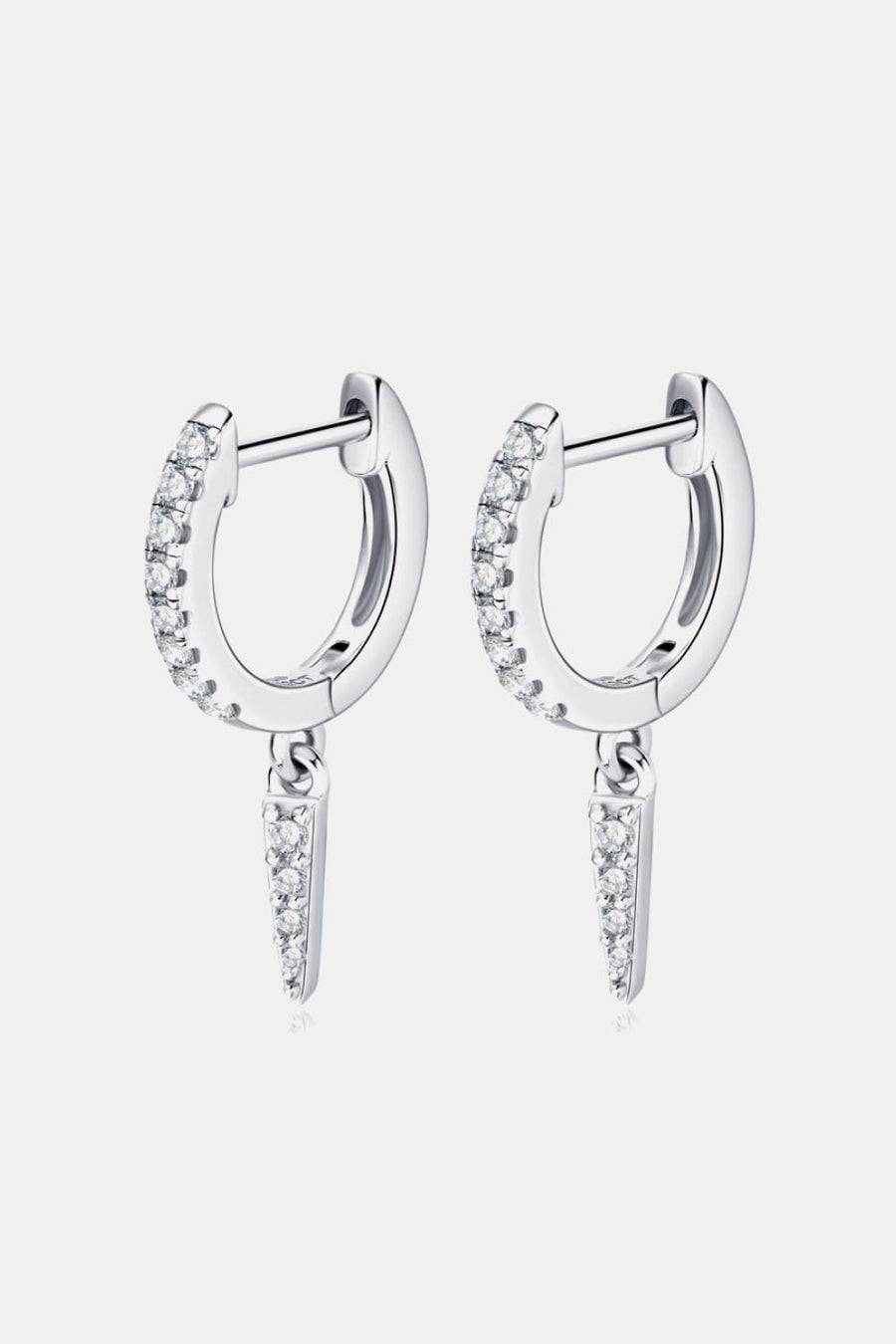 Silver pavé spike huggie earrings with clear stones