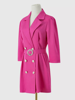 fuchsia mini dress with belted and 3/4 sleeve