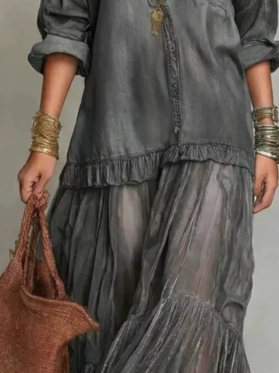 shirt dress in Green with buttoned and maxi