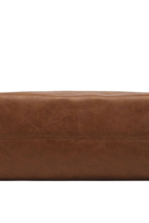 Earthy slouchy shoulder bag in chocolate brown faux leather with double stitched detail.