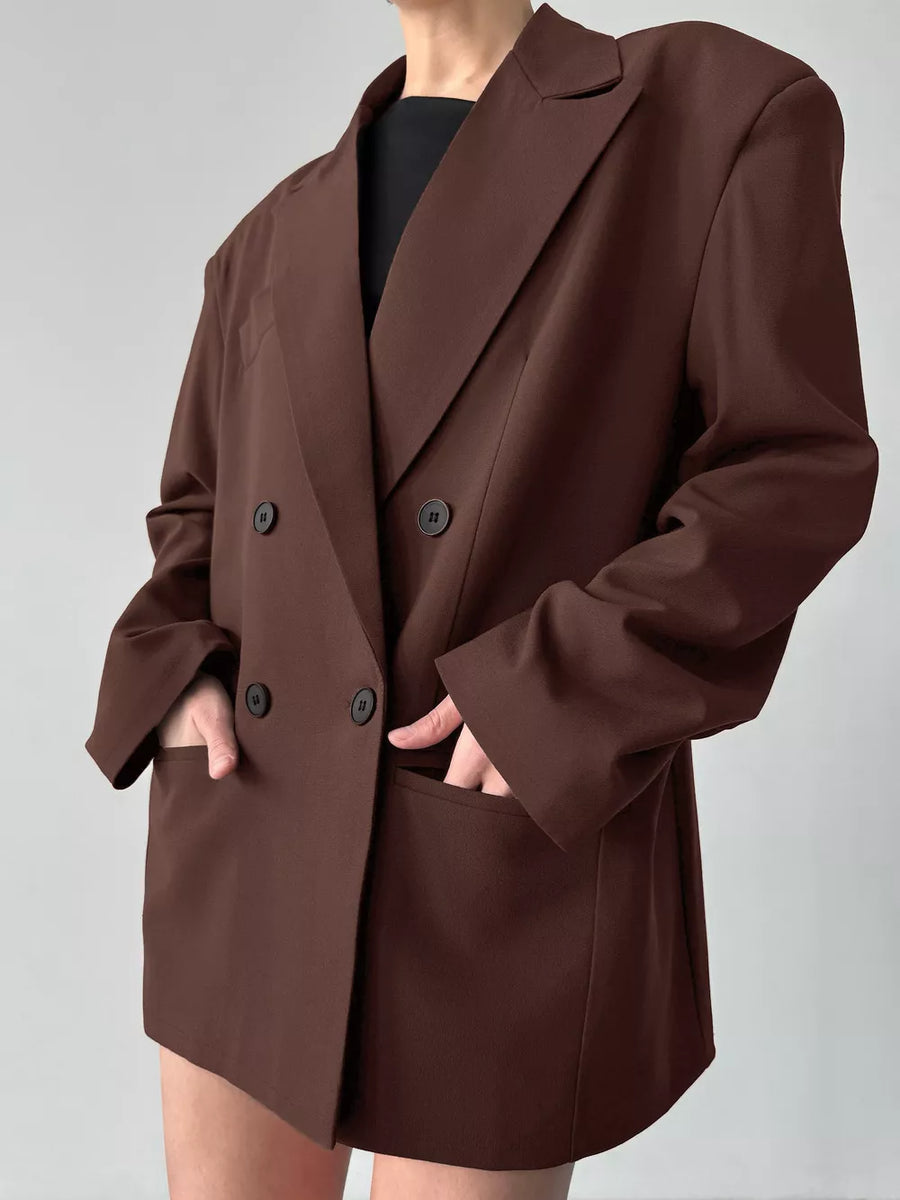 100% polyester Care instructions: Machine wash cold blazer in Brown with oversized silhouette