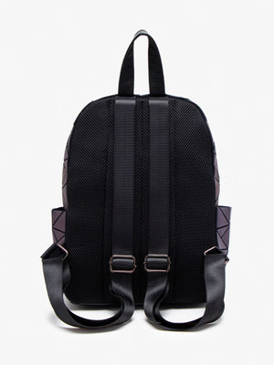 deep purple backpack with zip-front and geometric