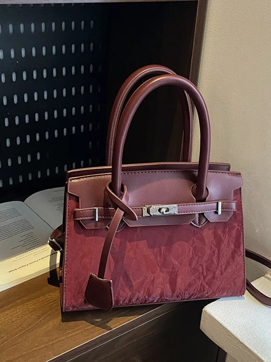 Black with Textured Leather Top-handle Handbag in Black