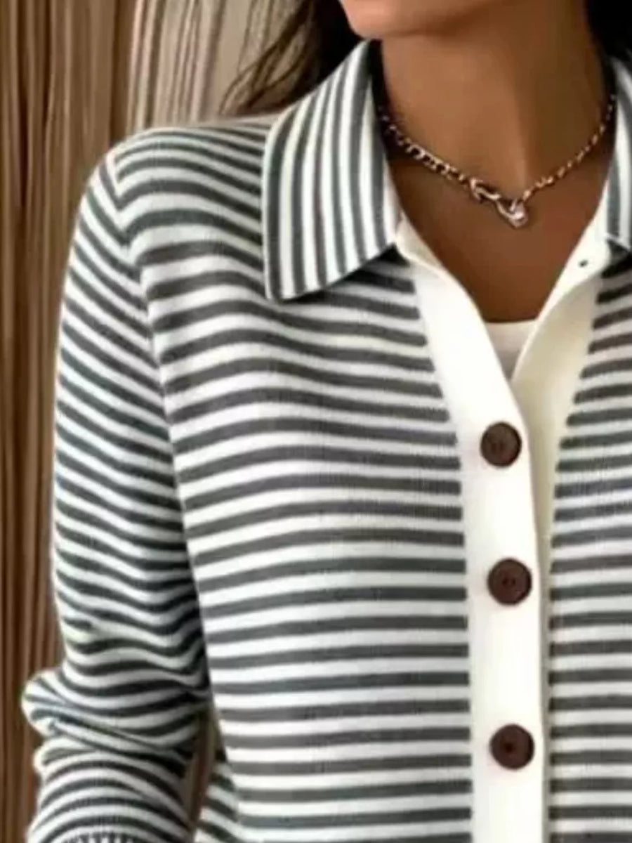 Yellow cardigan with hip-length and button-front