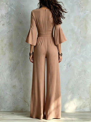 Burgundy jumpsuit with full-length and tie