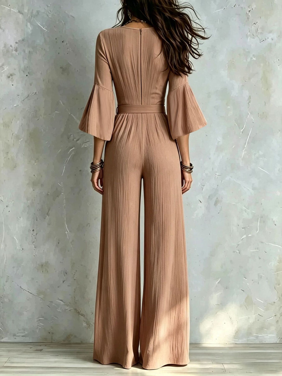 Burgundy jumpsuit with full-length and tie