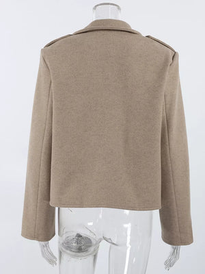 camel blazer with flap pockets and long sleeve