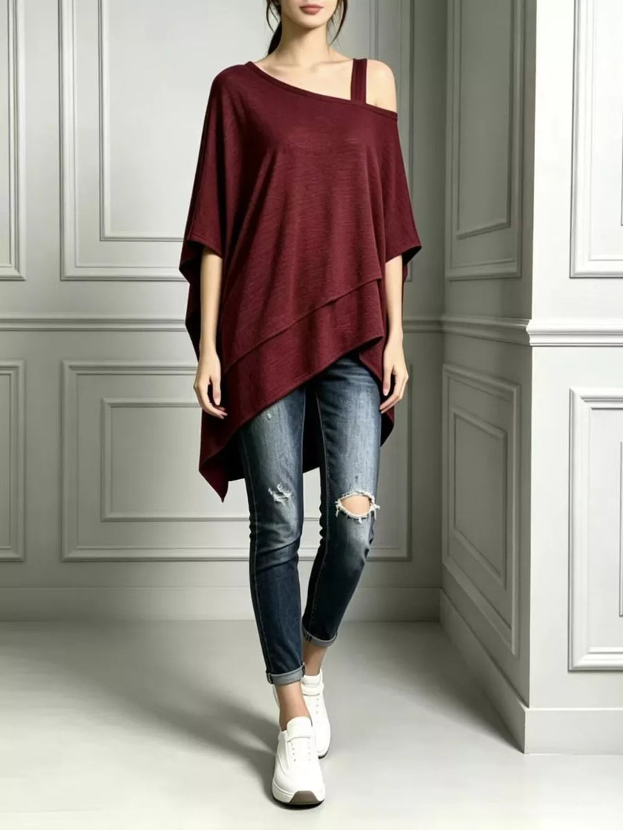 Light Gray Full Size Asymmetrical Neck Short Sleeve T-shirt Plus Size