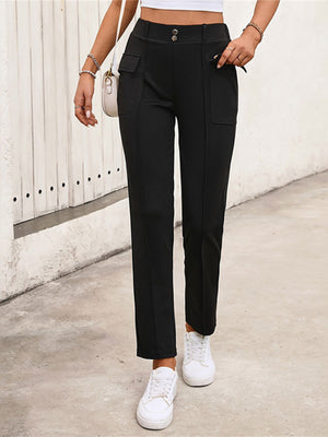 pants in black featuring buttoned and slim fit