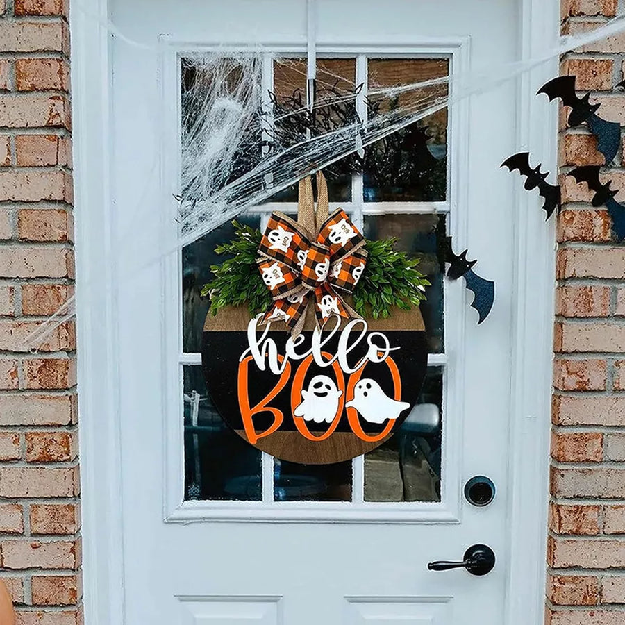 Resin, wood, polyester Imported Size & Door Hanger in white with circular silhouette
