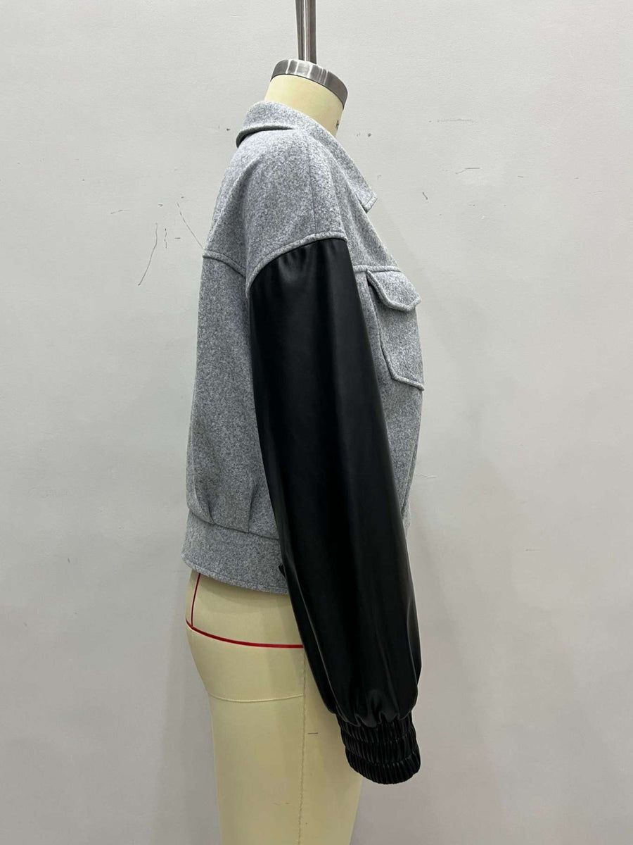 zip-up jacket in Light Gray with color-block and pocketed