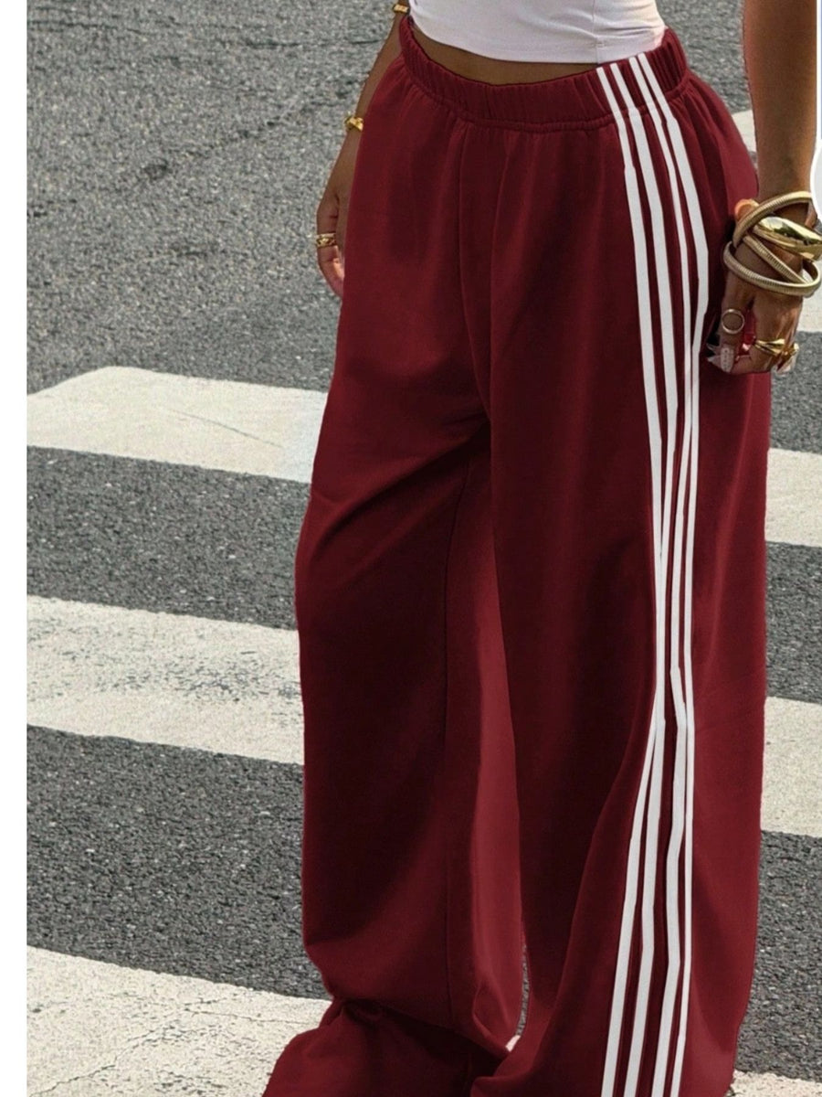 High-Waisted Wide-Leg Track Pants in Black
