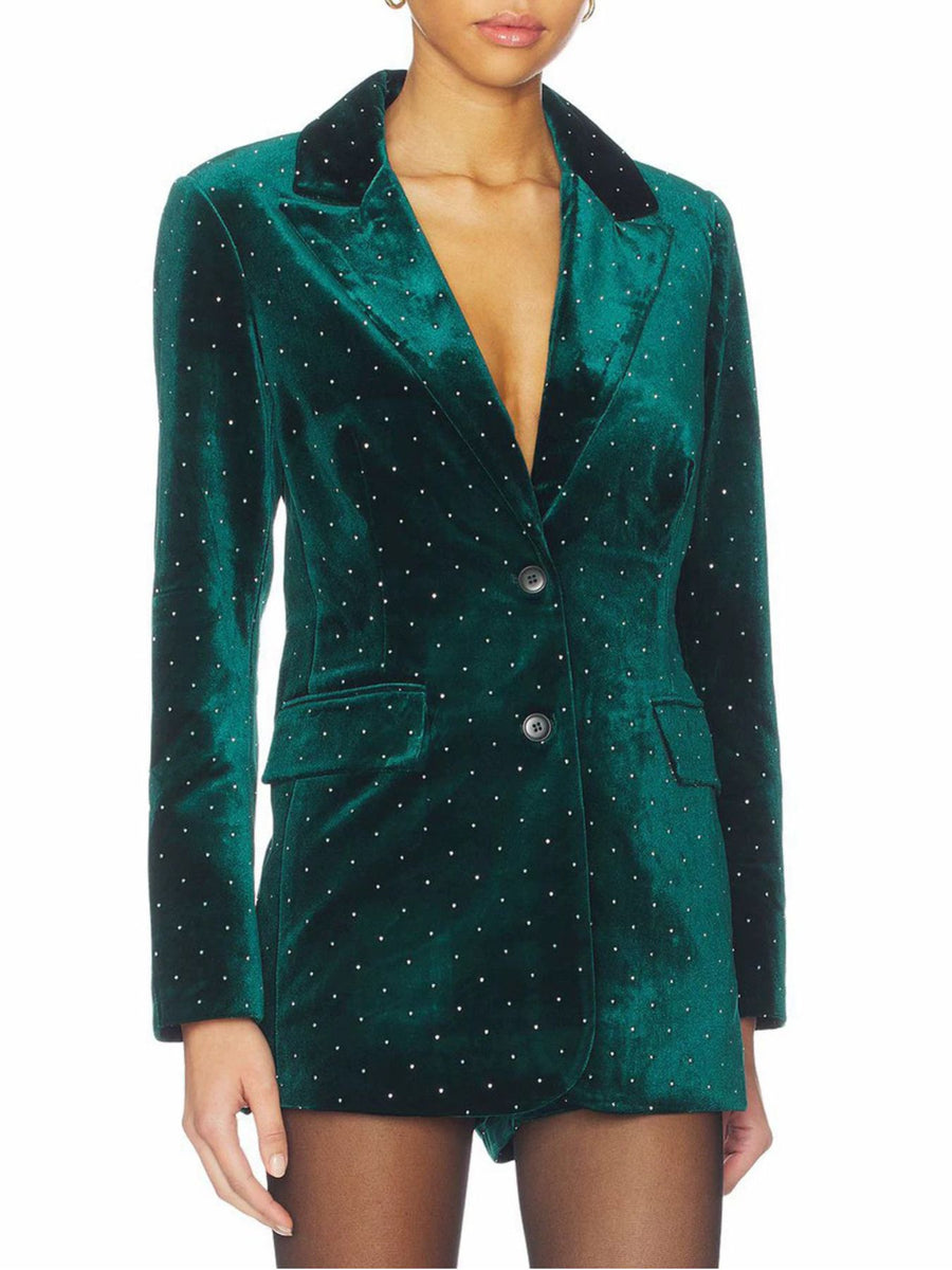 blazer in black with polka-dot-print and rhinestone
