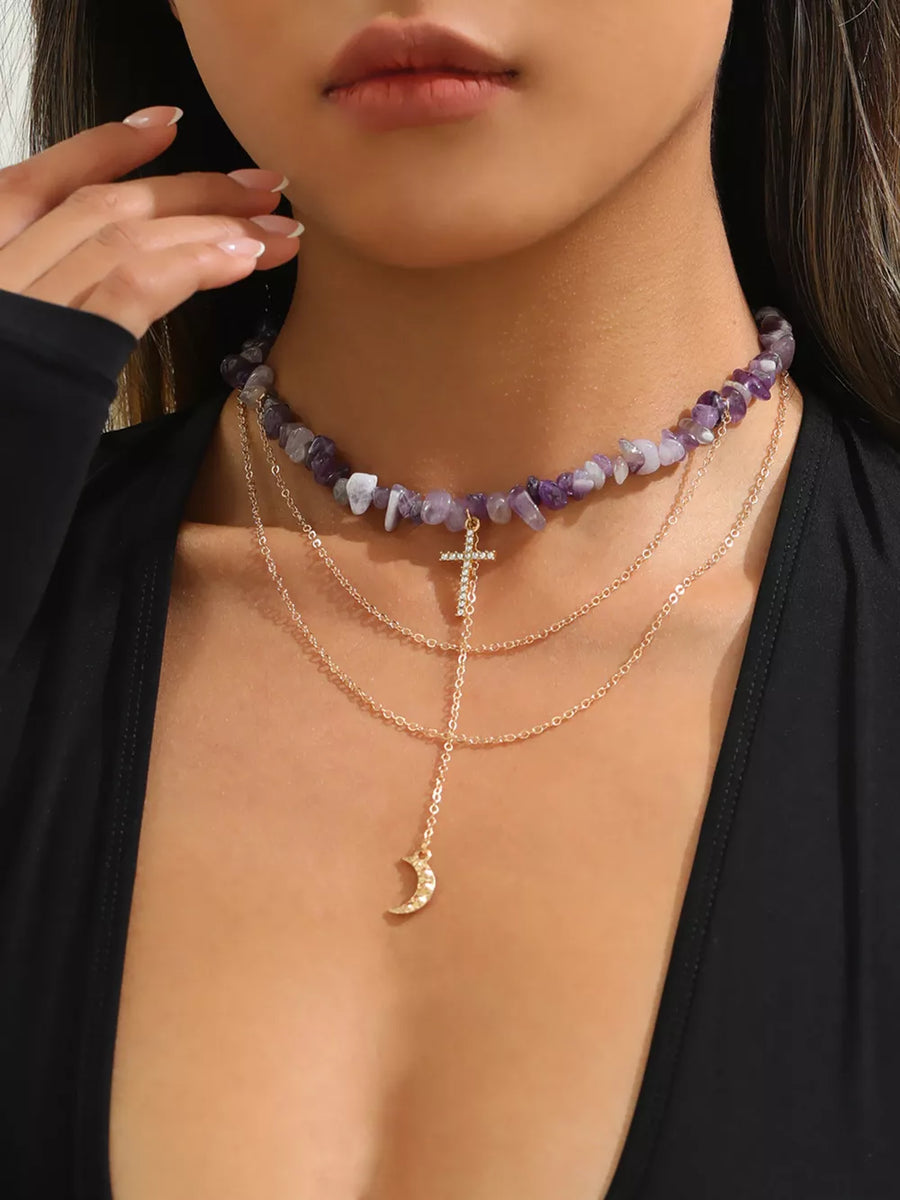 necklace in amethyst purple featuring layered and layered fit