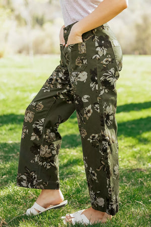 Vintage Floral Print High Waist Wide Leg Jeans option 9