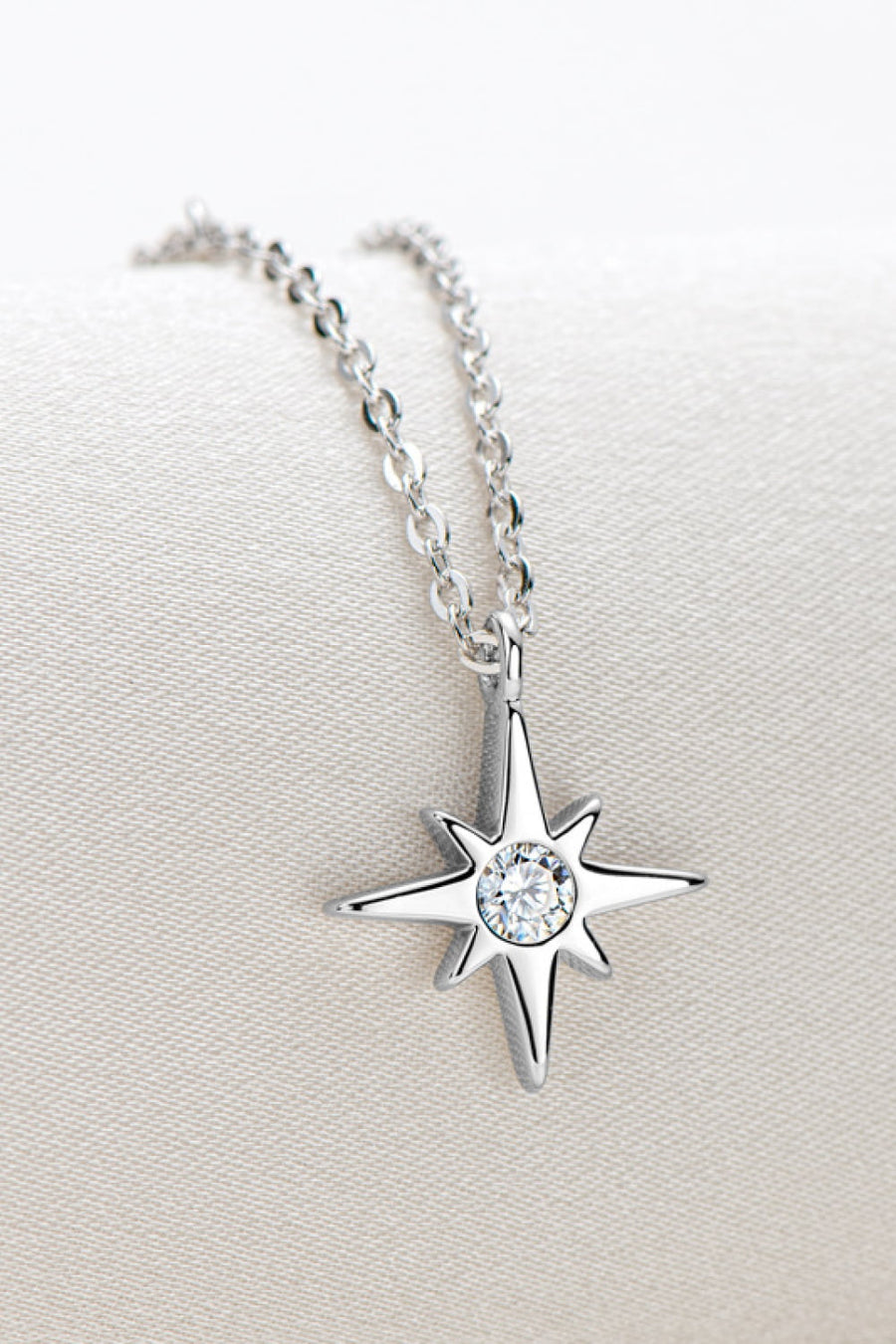 Silver celestial compass pendant necklace with moissanite charm