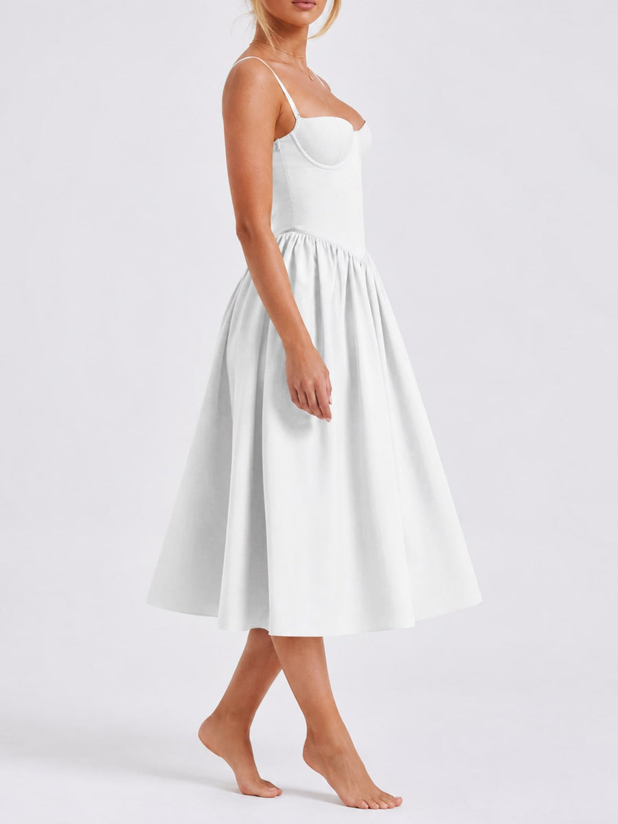 Polyester blend containing at least 50% but less than 70% polyester midi dress in Black with fit-and-flare silhouette