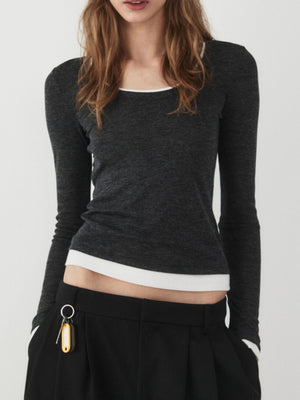 classic t-shirt in Brown with square neck