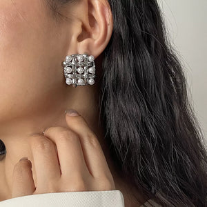 earrings featuring grid in white with Synthetic Pearl,18K Gold-Plated,Alloy,Silver-plated Care instructions: Avoid wea