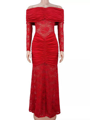 100% polyester Care instructions: Machine wash cold maxi dress in Red with fitted silhouette