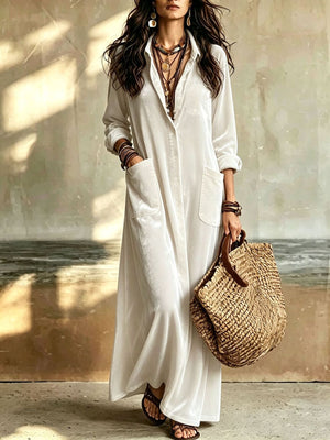 White shirt dress with maxi and button-front