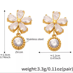 earrings featuring floral in gold with 18K Gold-Plated, Stainless Steel, Zircon Care instructions: Avoid wearing during