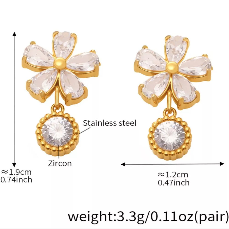 earrings featuring floral in gold with 18K Gold-Plated, Stainless Steel, Zircon Care instructions: Avoid wearing during
