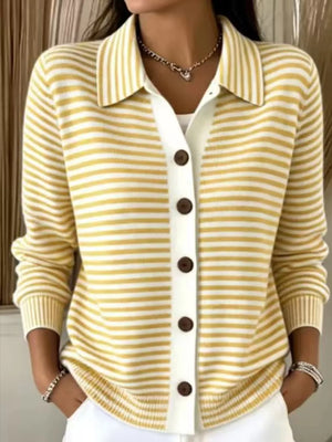 Black cardigan with button-front and striped