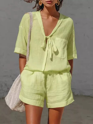 white matching set with thigh-length and tie