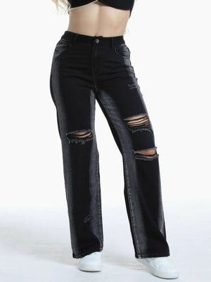 73% Cotton, 14% Rayon, 11% Polyester, 2% Spandex Care instructions: Machine wash wide-leg jeans in charcoal with wide-leg