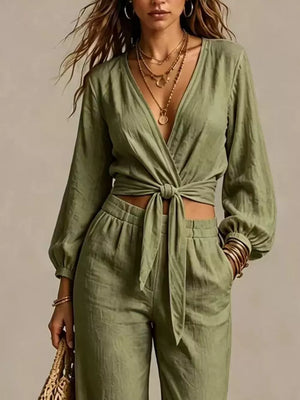 Black Two-Piece Set with cropped and tie