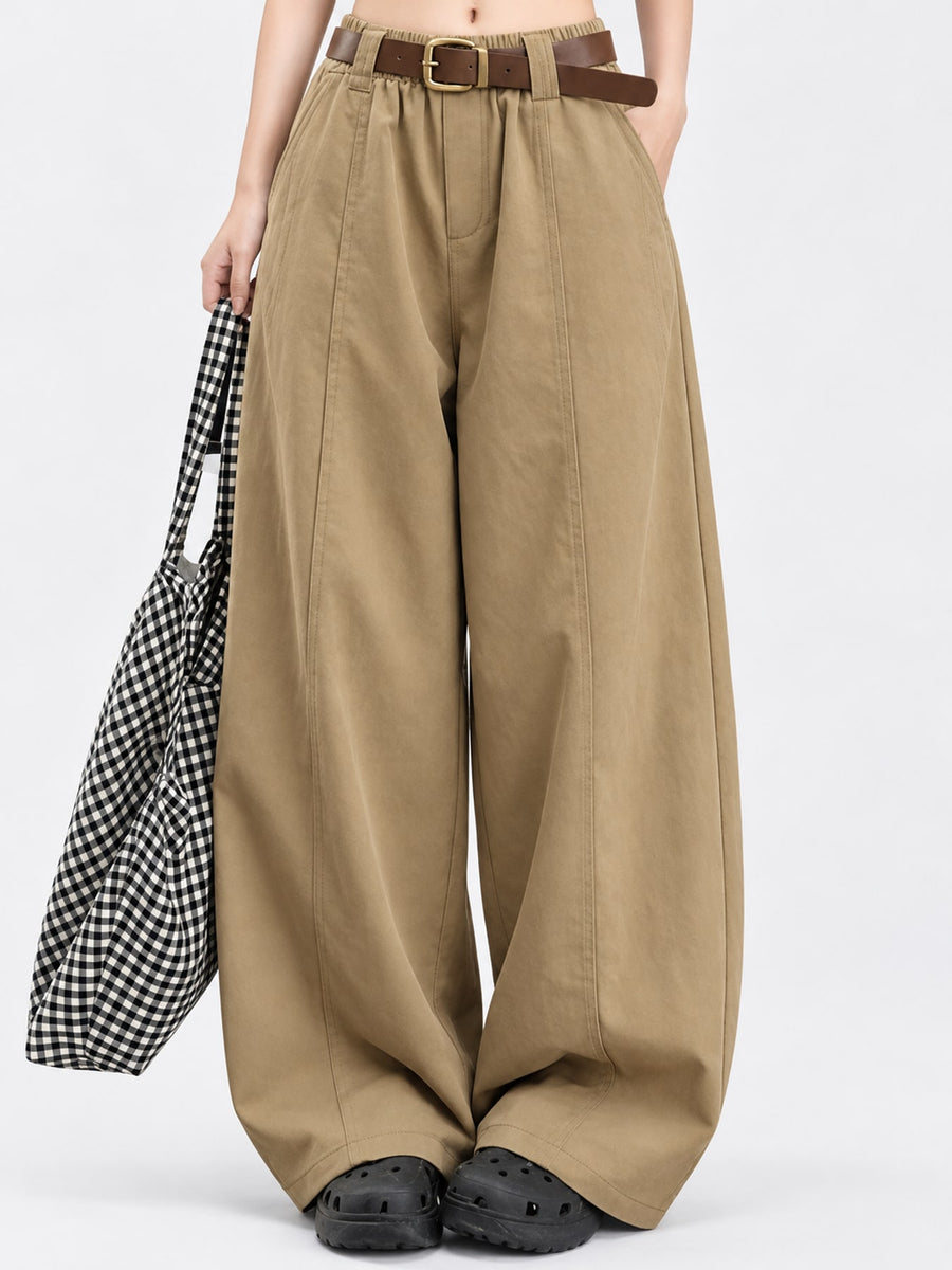 Khaki-Tall Barrel Leg cargo pants with full-length and zip-front