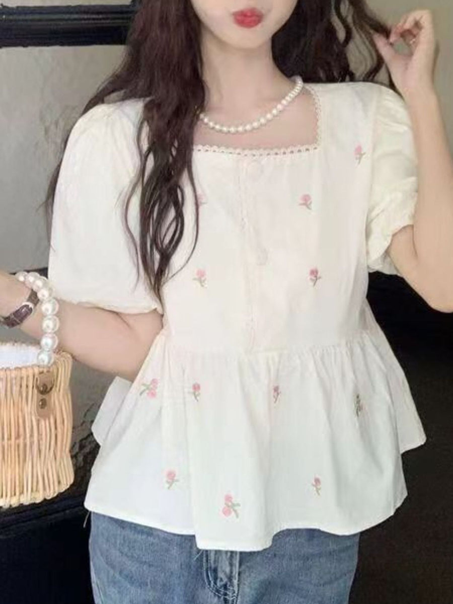 cottagecore blouse in Picture Color with square neck