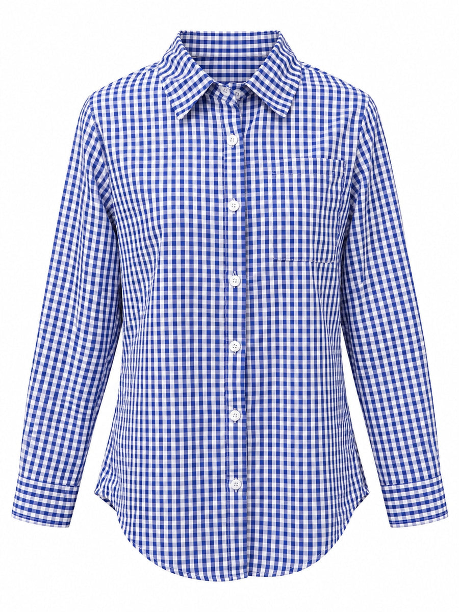 Light Blue button-down shirt featuring pocketed and gingham