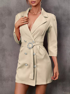 Double-breasted Blazer Mini Dress With Belt in Pink Purple with buttoned