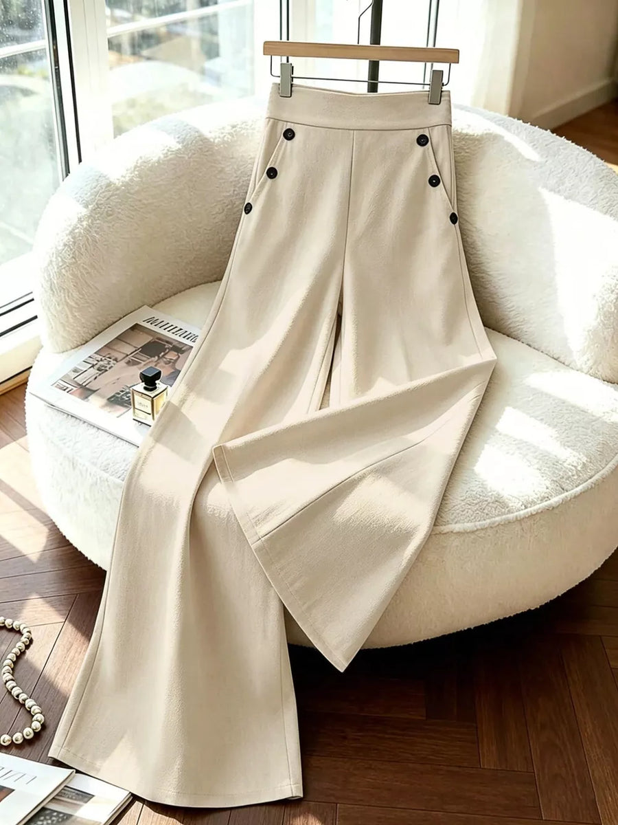 Coffee Brown wide-leg pants with full-length and side-zip
