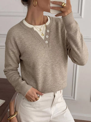 Khaki with Dropped Shoulder Long Sleeve Sweater in Khaki