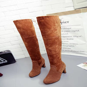 boots in Burgundy with round toe and over-the-knee