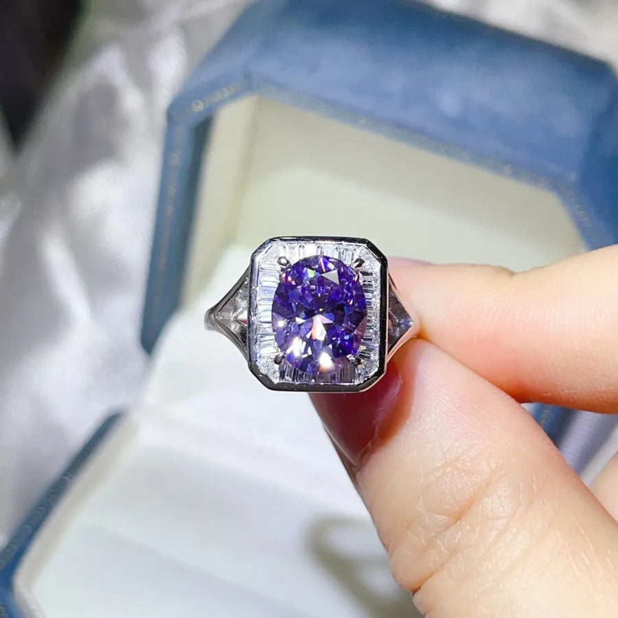 Platinum-Plated,925 sterling silver,Moissanite,Zircon (accent stones) Carat weig ring in Pink Purple with boxy silhouette