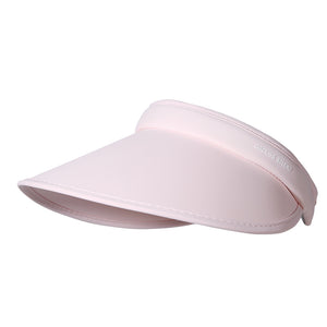 Pink nylon sun protection visor with curved brim and subtle logo detail