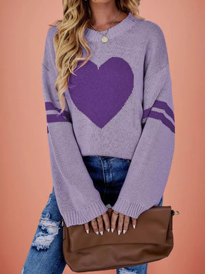 Purple pullover sweater with ribbed hem and long sleeve