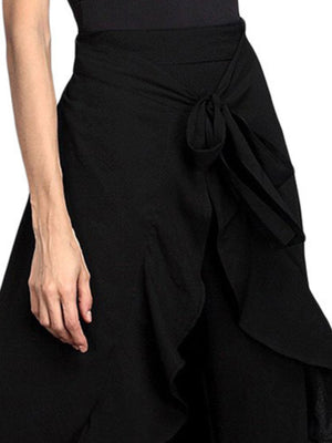 Navy Blue wide-leg pants with full-length and tie