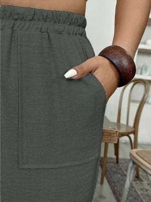 Khaki loose wide-leg pants with N/A