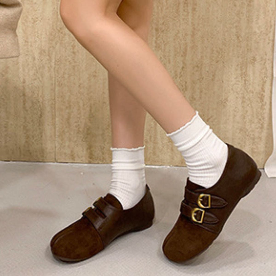 Split Toe Double Buckle Slip-Ons in Leopard with split toe